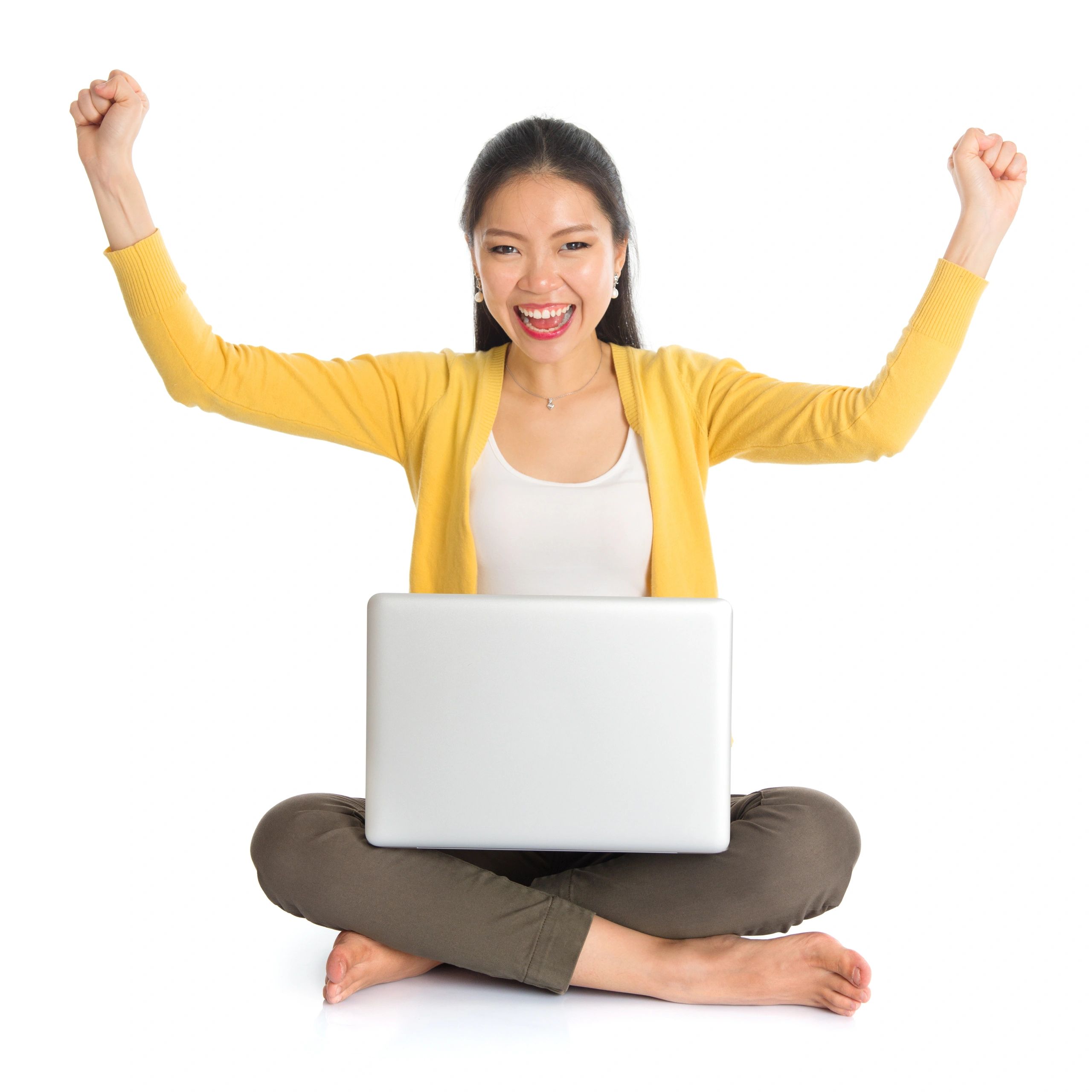 Smiling customer with a laptop